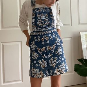 Sweet Embroidered Denim Overall Dress